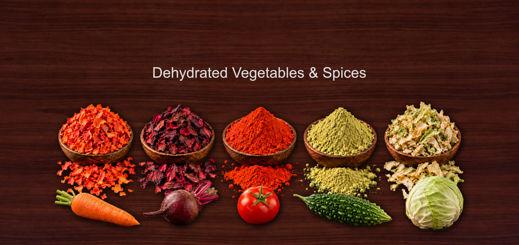 Dehydrated carrot, beetroot, tomato, bitter gourd and cabbage products
